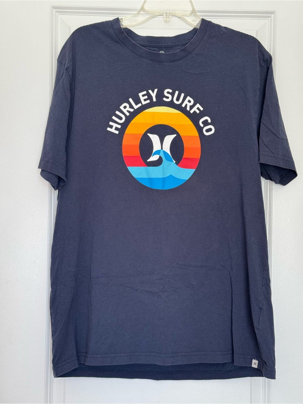 Hurley Navy Short-Sleeve Logo Tee with Sunset Graphic